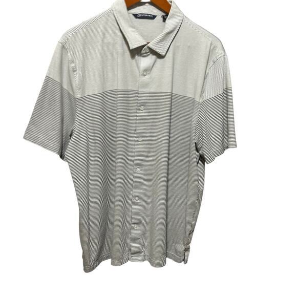 Cutter & Buck Men Golf Polo XL Gray Stripe Button Up Preppy Office Travel Sporty - Picture 1 of 7